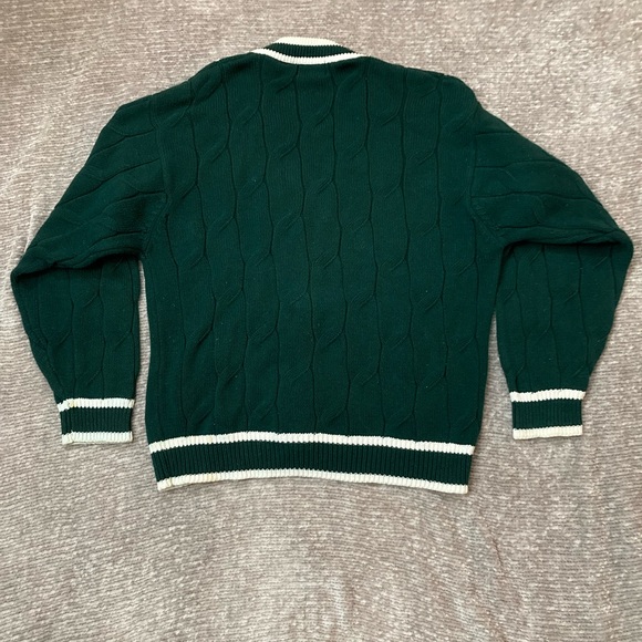 Vintage Izod Cable Knit Cardigan L Forest Green Grandpa Prep Varsity Tenniscore - Picture 8 of 8